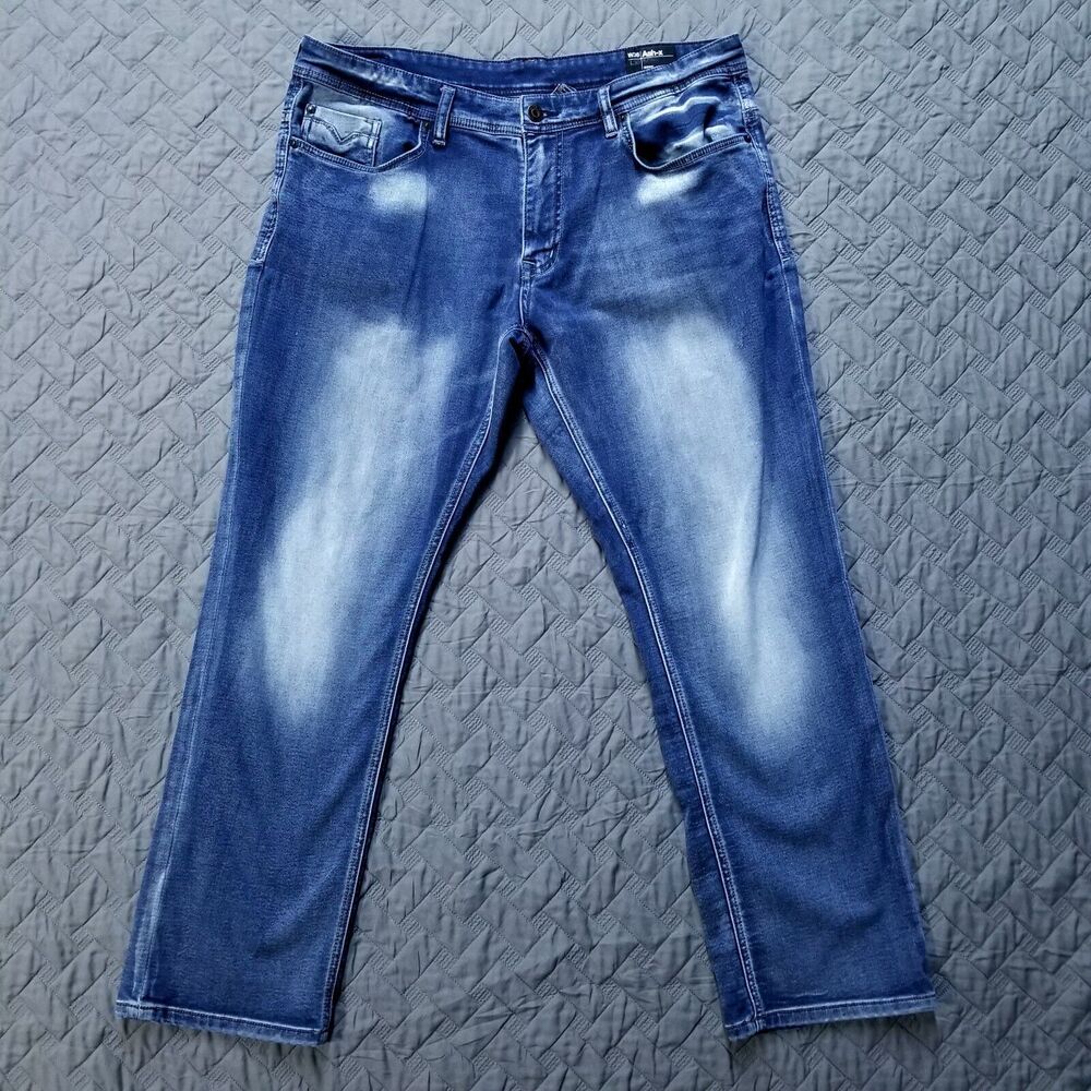 Buffalo David Bitton Jeans Mens 36x30 Ash-x Blue Skinny Fit Dark Wash Denim